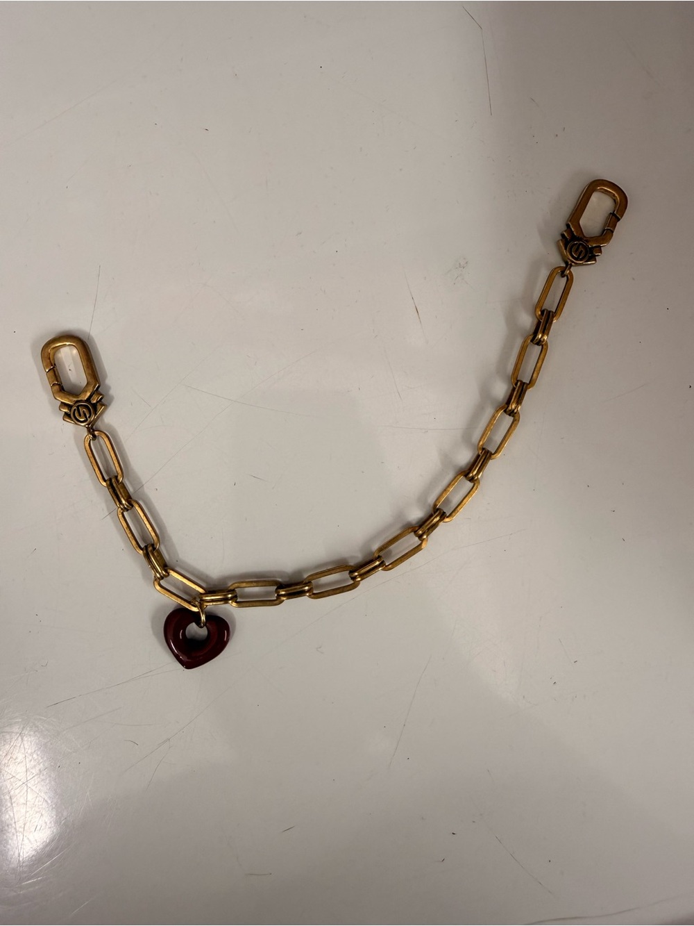 Gold Chain Bracelet with Dark Red Heart Charm